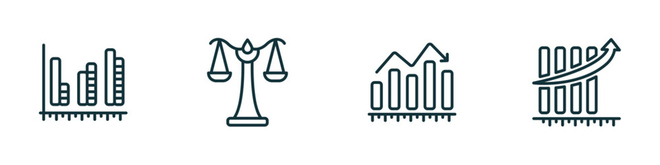 Poster - set of 4 linear icons from business concept. outline icons included dual chart, scale in balance, in