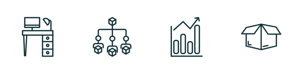 Poster - set of 4 linear icons from business concept. outline icons included work table, hierarchical order, statistical chart, empty box vector