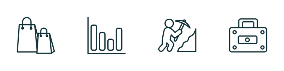 Poster - set of 4 linear icons from business concept. outline icons included shopping bags, bar diagram, work