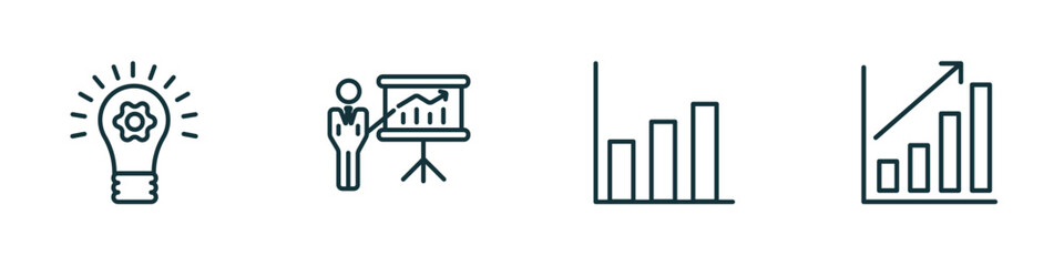 Poster - set of 4 linear icons from business concept. outline icons included strategic, graphic panel and man, graphic chart, growing bar graph vector