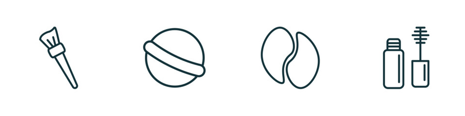 Poster - set of 4 linear icons from beauty concept. outline icons included makeup brush, bath salts bomb, eye