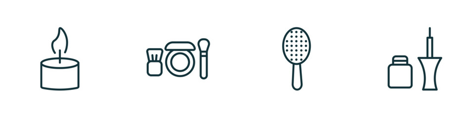 Poster - set of 4 linear icons from beauty concept. outline icons included one candle, blush, inclined hairbr