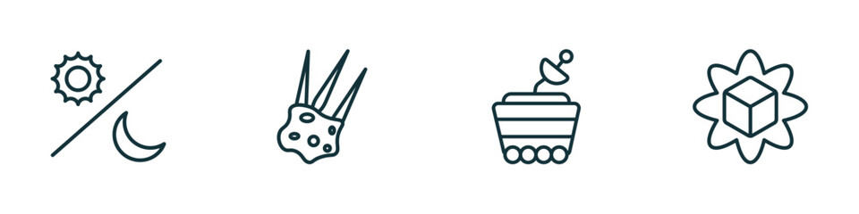 Poster - set of 4 linear icons from astronomy concept. outline icons included day and night, aerolite, moonwa