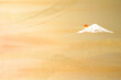 富士山 背景はオレンジ色の水彩タッチと光り輝くライン（アブストラクト)