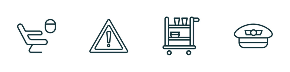 Poster - set of 4 linear icons from airport terminal concept. outline icons included airplane seat, danger si