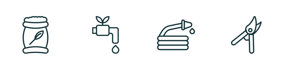 Poster - set of 4 linear icons from agriculture farming concept. outline icons included fertilizer, irrigatio