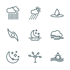 Poster - set of 9 linear icons from weather concept. outline icons such as downpour, rainy day, deluge, twili