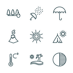 Poster - set of 9 linear icons from weather concept. outline icons such as wildfire, sprinkle weather, umbrel