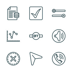 Poster - set of 9 linear icons from user interface concept. outline icons such as data analytics content, che