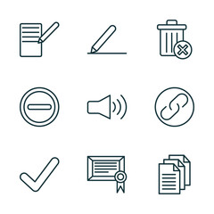 Poster - set of 9 linear icons from user interface concept. outline icons such as form, pen writing a line, delete round button, tick mark, digital certificate, multiple file vector