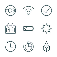 Poster - set of 9 linear icons from user interface concept. outline icons such as volume button, connection, check box, past, reload pie chart, extract button vector