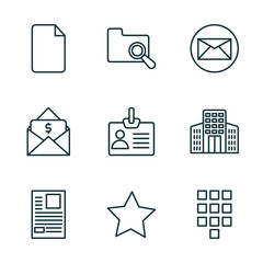 Poster - set of 9 linear icons from user interface concept. outline icons such as blank file, search in folder, email envelope button, news report, rounded point star, telephone keypad vector
