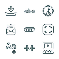 Poster - set of 9 linear icons from user interface concept. outline icons such as file inbox, strikethrough, pie chart organization, letter size, vertical align, hall vector