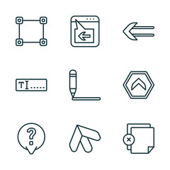 Poster - set of 9 linear icons from user interface concept. outline icons such as metrize, window back button, slim left, answer, top arrow, add new document vector