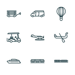 Wall Mural - set of 9 linear icons from transportation concept. outline icons such as wagon, van, hot air balloon, ferry boat, light rail, monorail vector