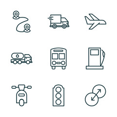 Poster - set of 9 linear icons from transport concept. outline icons such as way, shipping and delivery, flig