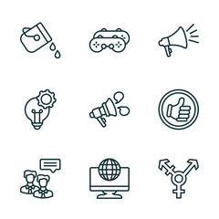 Poster - set of 9 linear icons from social media marketing concept. outline icons such as fill, recreational, ads, advise, digital marketing, transgender vector