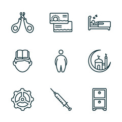 Poster - set of 9 linear icons from other concept. outline icons such as nail trimmer, sea business card, sleepy, tings, syrnge, small shelf vector