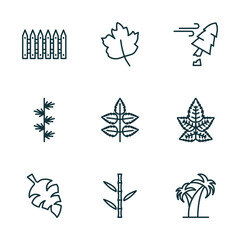 Wall Mural - set of 9 linear icons from nature concept. outline icons such as fences, gooseberry leaf, damaged, l