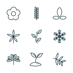 Poster - set of 9 linear icons from nature concept. outline icons such as season, acacia, asian, trifoliate ternate, seeding, willow leaf vector