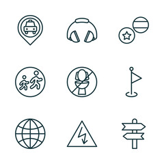 Poster - set of 9 linear icons from maps and flags concept. outline icons such as taxi stop, ear protection, 