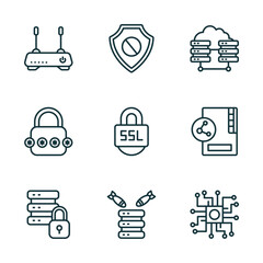 Aufkleber - set of 9 linear icons from internet security concept. outline icons such as modem, access denied, virtualization, data protection, ddos, processor vector