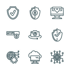 Aufkleber - set of 9 linear icons from internet security concept. outline icons such as antivirus, gdpr shield, domain, network optimization, computing cloud, network conection vector