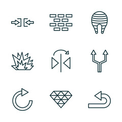 Poster - set of 9 linear icons from geometry concept. outline icons such as constraint, construction, fillet, redo, polygonal jewel, undo vector