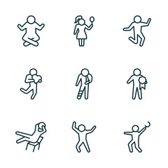 Poster - set of 9 linear icons from feelings concept. outline icons such as relaxed human, pretty human, crazy human, lazy happy terrible vector
