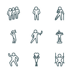 Wall Mural - set of 9 linear icons from feelings concept. outline icons such as content human, down human, broken human, positive in love free vector