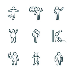 Poster - set of 9 linear icons from feelings concept. outline icons such as good human, lost human, grateful human, accomplished shocked fantastic vector