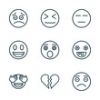 © Farahim - set of 9 linear icons from emoji concept. outline icons such as worried emoji, desperate emoji, expressionless shy broken heart slightly frowning vector