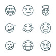 © Farahim - set of 9 linear icons from emoji concept. outline icons such as nerd emoji, bored emoji, exploding head sleep sick -mouth vector