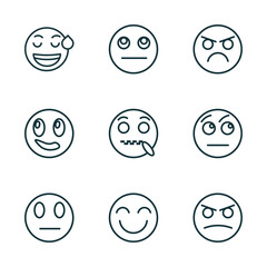 Poster - set of 9 linear icons from emoji concept. outline icons such as sweating emoji, thinking emoji, pouting suspicious grinning angry vector
