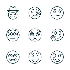 Poster - set of 9 linear icons from emoji concept. outline icons such as cowboy hat emoji, ill emoji, confused drool wink proud vector