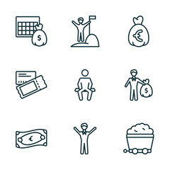 Poster - set of 9 linear icons from business concept. outline icons such as economy games, success man, euro 