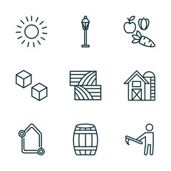 Poster - set of 9 linear icons from agriculture farming concept. outline icons such as sunny, lamppost, veget