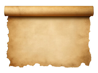 Old mediaeval paper sheet, parchment scroll isolated on transparent or white background, png