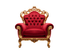 Red And Gold Luxury Armchair Isolated On Transparent Or White Background, Png