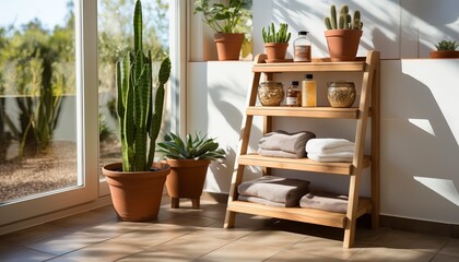 wooden shelf for bathroom products