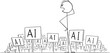 Ai or Artificial Intelligence is Everywhere, Vector Cartoon Stick Figure Illustration