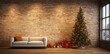 © pvl0707 - Living room with a decorated Christmas tree on the background of a brick wall and a sofa created with Generative AI technology