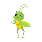 Fototapeta Dinusie - Cute Green Grasshopper Character Winking Vector Illustration