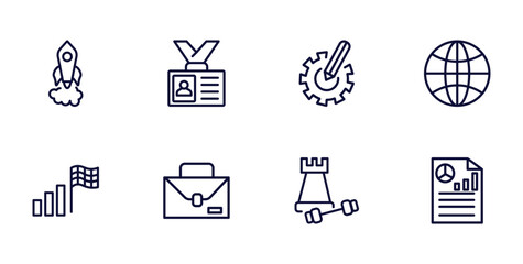 Canvas Print - set of strategy thin line icons. strategy outline icons such as startup, visitor, , racing, briefcase, strength, report vector.