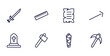 © Abstract - set of history thin line icons. history outline icons such as sword, ruler, arrow, tomb, ancient weapon, mummy, pick vector.