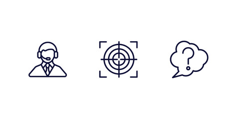 Sticker - set of strategy thin line icons. strategy outline icons included customer support, focus, question vector.