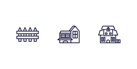 Sticker - set of real estate industry thin line icons. real estate industry outline icons included fence, modern house, villa vector.