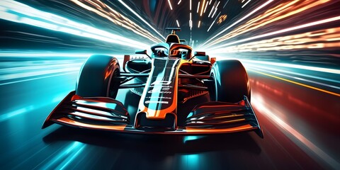 Wall Mural - Futuristic racing formula at fast ride to finish. Postproducted generative AI