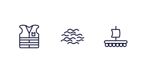 Wall Mural - set of nautical thin line icons. nautical outline icons included life jacket, sea, wood raft vector.