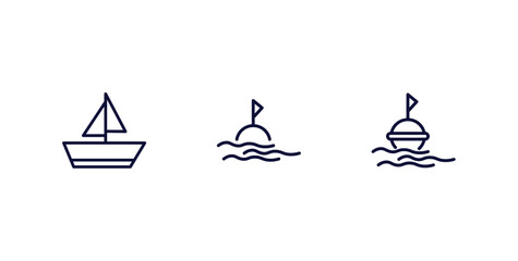 Wall Mural - set of nautical thin line icons. nautical outline icons included yacht facing right, sea flag, buoy vector.